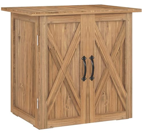 Outsunny Armario de Exterior de Madera Caseta de Jardín Exterior con 2 Puertas Magnéticas Anti-UV Impermeable Cobertizo de Jardín Exterior para Almacenamiento de Herramientas 77x55x72 cm Marrón