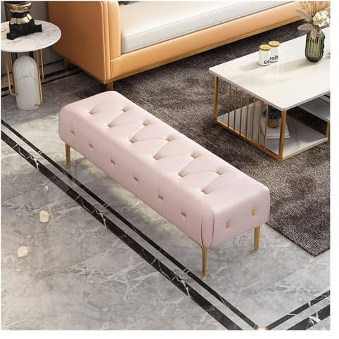 Pink Upholstered Tufted Bed End Bench with Metal Legs Entrance Storage Bench and Foot Stool 100 * 40 * 43cm