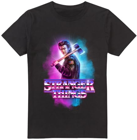 Stranger Things - Steve Harrington Metal Burst Unisex T Shirt, Black, X-Large