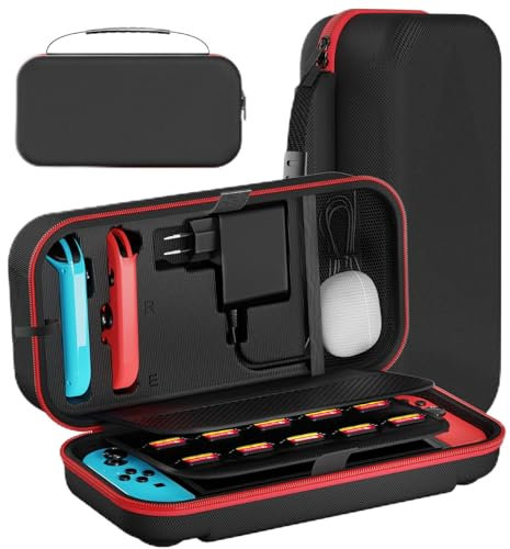 SOUNIX Tasche Kompatibel mit Nintendo Switch/OLED-Modell, Schutzhülle mit Aufbewahrung für 20 Spiele (Für Nintendo Switch/OLED-Modell, Schwarz)