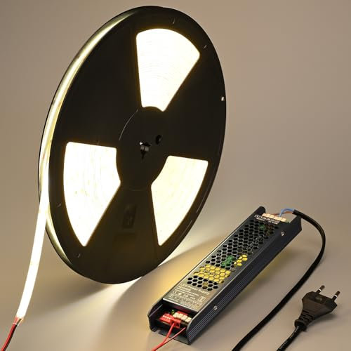 BENLUN 48V COB LED Strip Outdoor 20M, LED Streifen 4000K Naturweiß Aussenbereich IP65 Wasserdicht, LED Band Selbstklebend 160W CRI 92 mit Netzteil für Schlafzimmer Zimmer Dekoration