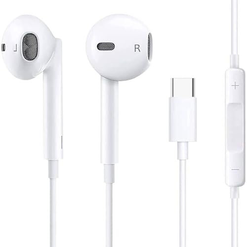Auriculares USB C para iPhone 16 Pro Max 15 Plus Pad Pro, Type C con Micrófono Hi-Fi Estéreo Auriculares USB C con cable In-Ear Auriculares para Samsung S23 S22 S21 S20 A54, Google Pixel 8 7 6A,