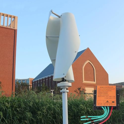 KX-ENERGIE 3 Phasen Vertikale Windkraftanlage 600W 12V 24V,Leise 2 Flügel Helix Windturbine Magnetische Levitation Windgenerator mit MPPT Laderegler Windrad für Haus, Geschäft Energieversorgung