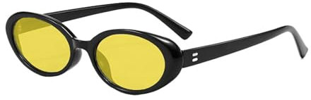 YOJUED Retro ovale Sonnenbrille, Herren Damen modische Retro-Brille, Brille mit ovalem Rahmen, UV-Schutz 400 (Schwarz/Gelb)