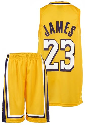 Amdrabola Lakers Lebron James #23 Basketball Kinder Trikot Bausatz, Gelb, Komm mit Shorts Basketballfans #23 (164,Gelb)