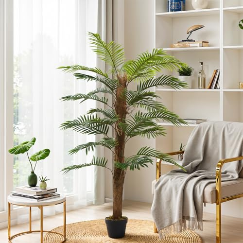 Warmiehomy Artificial Plants Indoor Artificial Tree Palm Tree 150cm / 5ft Garden Outdoor Artificial Plants Fake Decorative Floor Plant for Home Office Garden Bedroom Decoration
