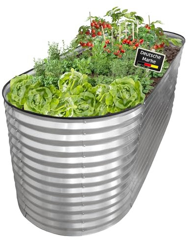 Nativ Hochbeet Metall Silber, 240x80x78 cm, ovales Beet für Garten, galvanisiert, wetterfestes und stabiles Gartenbeet für Gemüse, Kräuter & Blumen, langlebiges Pflanzbeet für den Außenbereich