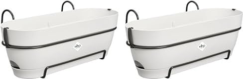 elho Vibia Campana Balkonkasten Allin1 50 mit Wasserreservoir - Blumentopf Balkongeländer - 100% recyceltem Plastik - Ø 50.4 x H 17.7 cm - Weiß/Seidenweiß (Packung mit 2)