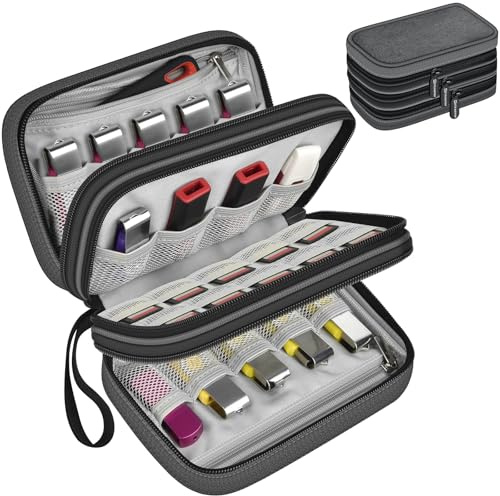 USB Flash Drive Case Compatible with Sandisk/for SamData/for PNY/for Lexar Hard Drive, Portable 3 Layers Cloth Bag with Mesh Pocket for 24 USB Sticks, 10 SD Cards (Cover Only)- Grey