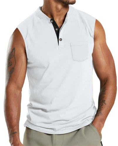 BASHAMAN Sportshirt Leicht Komfortabel Atmungsaktiv Tank Top Herren Ärmellos Mode Casual Achselshirts Männer Workout Fitness Jogging Unterhemd A-White XXL