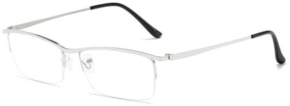 Nyxphy Halbrand Brille Kurzsichtige Fernbrille für Damen Herren Leichte Legierung Einstärkenbrille für Weitsicht (Silber, -1.00, Dioptrien)