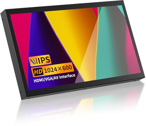 Mini Monitor de 10 Pulgadas, Mini Pantalla HD IPS de 1024×600 con Altavoces Integrados/Entrada HDMI/VGA/AV para PC, TV, DVD, CCTV, Raspberry Pi