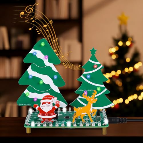 DIY LED Weihnachtsbaum Lötkit, BANRIA Elektronik Lötübungsset mit blinkenden LEDs, Musik und Mini-Weihnachtswald, Weihnachts-DIY Bausatz Elektronik Kit zum Löten für Weihnachten Geschenkidee