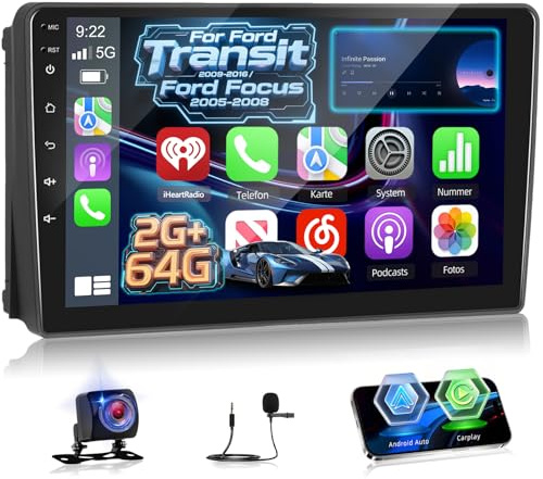 [2G+64G] Android Car Stereo for Ford Transit 2006-2013 Ford Focus 2005-2014 | 9 inch HD Touch Screen Car Radio with Wireless Carplay and Android Auto/GPS/WiFi/Bluetooth/EQ/FM RDS