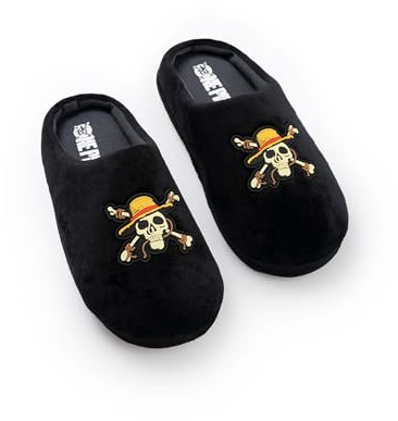 One Piece Boys Black Logo Mule Slippers | Cartoon Indoor Wear Footwear for Kids | Comfortable Home Slippers | Perfect for Lounging Merch - 13 UK Child