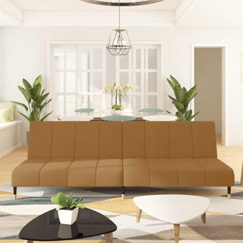 RMIHSJG Schlafsofa 2-Sitzer Braun Samt Bettcouch mit 2 separaten Rückenlehnen für Wohnzimmer und Büro, weicher Velours Bezug und robuster Holzrahmen, platzsparendes Gästebett