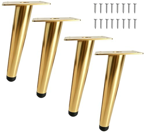 ANMOO Lot de 4 pieds de table obliques en métal avec tasses antidérapantes - Pieds coniques robustes - Base antidérapante et silencieuse pour meubles, canapés, armoires (doré)