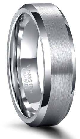 Stfery Wolframstahl Partnerringe Matt Gebürstet, Silber Bevel-Ring 4/6/8MM Herren Damen Klassisch