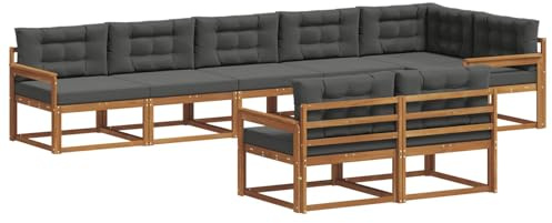 vidaXL Outdoor-Sofagarnitur mit Kissen 8 pcs Natur und Anthrazit, Akazienholz-Sofa, modernes Outdoor-Möbel, Garten-Lounge-Set, langlebige Terrassen-Couch, vielseitige Poolbereichs-Sitzgelegenheiten