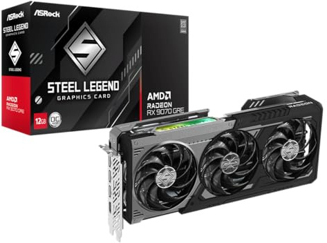 ASRock Radeon RX 9070 GRE Steel Legend Dark 12GB OC, AMD RDNA 4, 12GB GDDR6, PCIe 5.0, 3X Ventiladores, 0dB silencioso, sincronización policromada, 2920MHz Boost