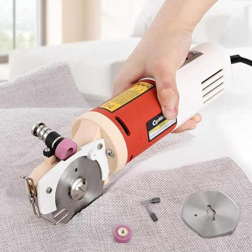 CGOLDENWALL Forbici Elettriche per Tessuti 170W con Rotella di Affilatura Automatica, 1 Lama di Ricambio da 22mm (0,87 pollici) max. Taglio per Pelle, Cartone, Moquette YJ-65