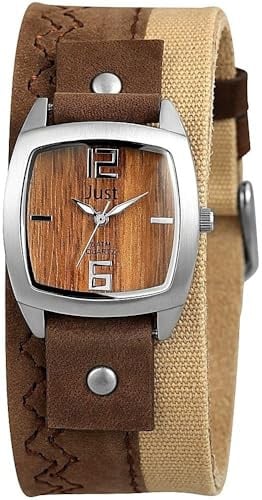 Just Damen Armbanduhr Analog in Schwarz, Gesamtlänge 23.5 cm, Lederarmband – 5 ATM