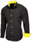 Baxboy Herren-Hemd Slim-Fit Bügelleicht Für Anzug, Business, Hochzeit, Freizeit - Langarm Hemden für Männer Langarmhemd R-44, Farbe:Schwarz/Gelb, Größe:M