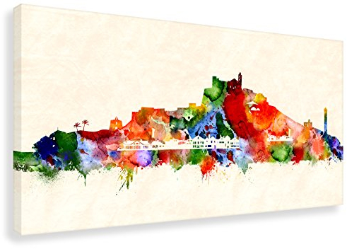 Kunstbruder Ibiza Stadt Skyline - Wandbild - Farbe (div. Größen) 3D 4cm - Kunst Druck auf Leinwand 100x200cm