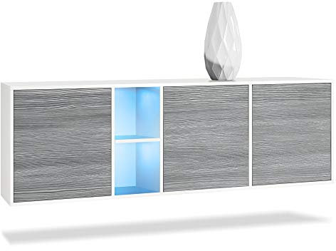 Vladon Kommode Cuba, Made in Germany, Weiß matt/Avola-Anthrazit inkl. LED - Modernes Sideboard für Ihr Wohnbereich - (BxHxT) 182x53x35 cm