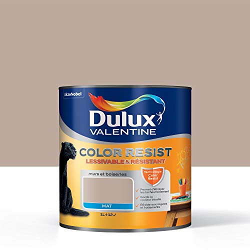 Peinture Color Resist Dulux Valentine - Lessivable et resistante pour Murs & Boiseries - aspect Mat Noyer Brut 1 L - Dulux Valentine