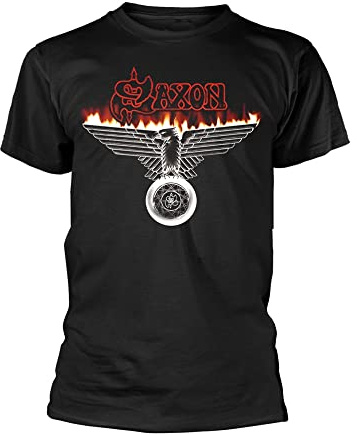 Saxon T Shirt Wheels of Steel Eagle Band Logo New Official Mens Black