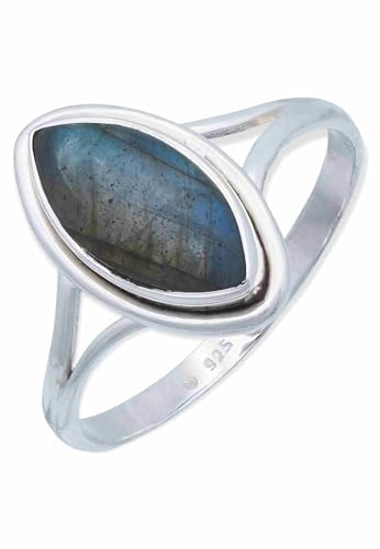 mantraroma Damen Ring Silber mit Stein Labradorit Edelstein blau schlicht groß modern