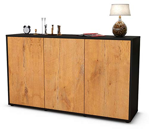 Stil.Zeit Sideboard Delia, Korpus anthrazit matt, Front Holz-Design Eiche (136x79x35cm) Push-to-Open Technik