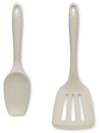 Zeal JSET12C Non-Stick Silicone Large Spatula Spoon & Turner 2-Piece Set-Cream