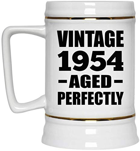 Designsify Gifts, 71st Birthday Vintage 1954 Aged Perfectly, 22oz Beer Stein Ceramic Tankard Mug with Handle for Freezer - for Anniversary Christmas Mothers Day Fathers Day Party, to Men Women Him