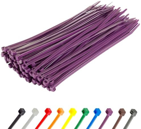 GTSE 100 Pack of Purple Cable Ties, 200mm x 2.5mm Premium Tie Wraps, Nylon Zip Ties