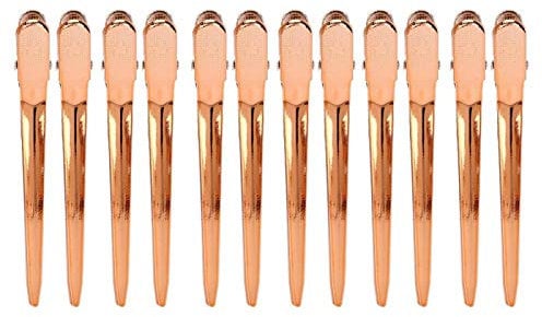 Hair Clips Hairpin for Salon 12pcs Salon Clamp Grips Hairdressing Barber Shop Duckbill (Rose Gold)
