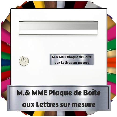 Plaque boite aux lettres adhésive DECO1 PVC | Plaque gravée à personnaliser 10 x 2,5 cm 1 à 3 lignes sans supplément (Gris Mettalisé/Texte Noir)