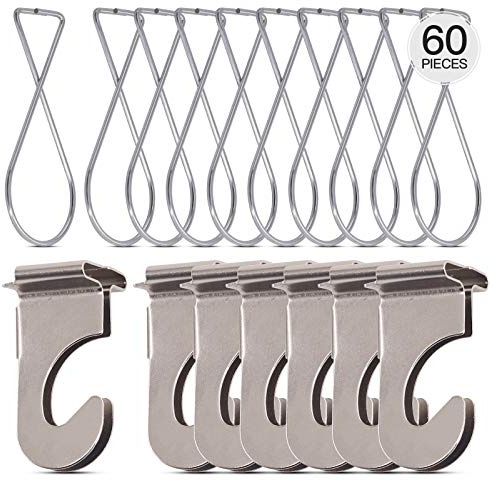Mardatt 60Pcs Heavy Duty Metal Drop Ceiling Hooks and Clips Set for Sign, Plants, Lights, Curtain, Decorations Hangers at Classroom, Office, Wedding Special Events Fits Ceiling Cross T-Bar Grid