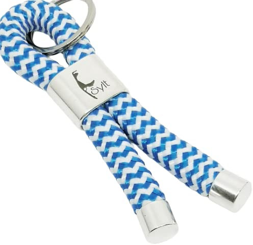 ALSTERschmuck Sylt SCHLEIFE - LASERgravur - Schlüsselanhänger - blau weiß zickzack