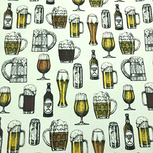 Kt KILOtela - Segeltuchstoff, Digitaldruck, Half Panama, 100 % Baumwolle, 100 cm Länge x 140 cm Breite, Bier, Beige, Braun, Gelb, 1 Meter