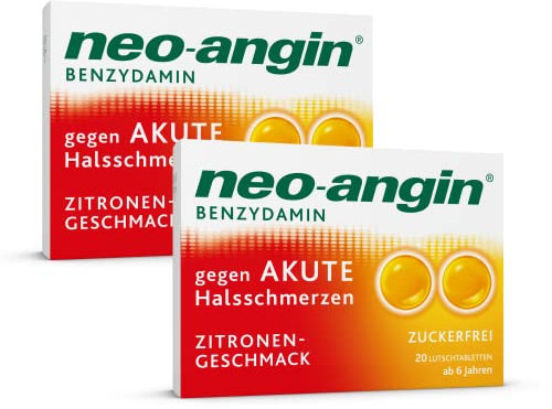 neo-angin Benzydamin gegen akute Halsschmerzen | Lutschtabletten mit Zitronengeschmack für Erwachsene & Schulkinder | zuckerfrei |Sparset mit 2 x 20 Stück
