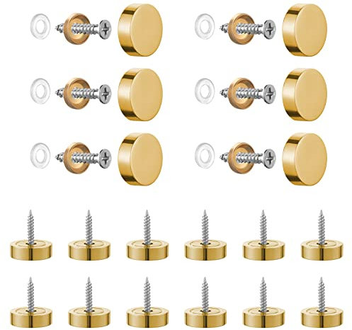 TuDou Viti a specchio, 20 pezzi, 16 mm, in rame spazzolato, viti decorative per specchi, tavoli, piatti da bagno, armadi, cartelli in vetro (oro, 20 viti, 20 rondelle, 20 tappi)