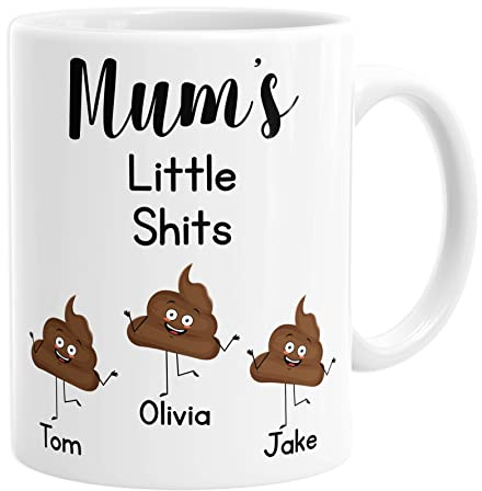 Daytripper Personalised Mum's Little Shits Mug, Mother's Day, Custom Kids Names, Funny Coffee Mug, Tea Cup, for Mum, Birthday, Christmas