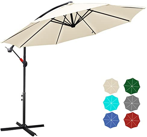 Jiubiaz Parasol déporté en aluminium gris - Avec pied - Réglable en hauteur - Pliable - Protection UV - Différentes couleurs - Imperméable, blanc crème, 3M DE