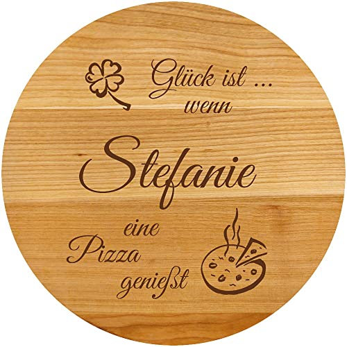 Sterngraf Pizzabrett MIT GRAVUR (Namen) personalisierter Holz Pizza-Teller 30cm, Geschenkidee zum Geburtstag Hochzeit, Geschenke zum Jahrestag Jubiläum, MotivP1 Glück ist...