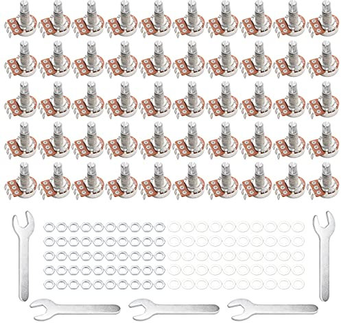 Unxuey 50 Stück Gitarre Potentiometer Audio Pots mit langem geteiltem Schaft B500K OHM Ersatz für E-Gitarre