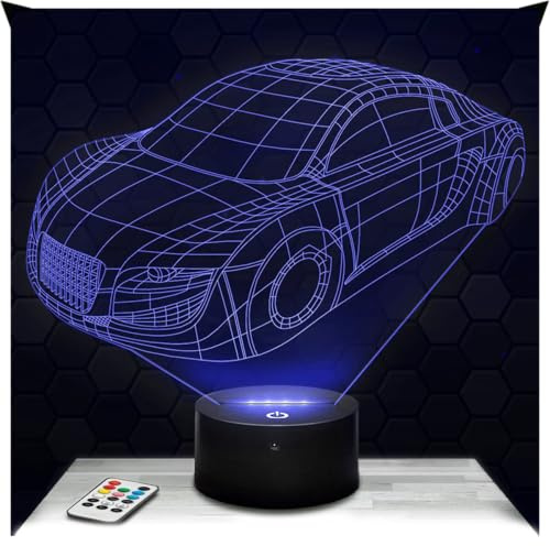 Lampephoto.fr - Lampe Sportwagen 3D Touch Nachtlicht Sportwagen licht | Made in France, verschiedene Standfüße zur Auswahl, dimmbar, Batterie/USB, HD-Lasergravur, Geschenk für Männer und Autofans