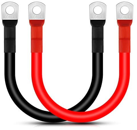 Battery Inverter Cable, Lpluziyyds 2pcs 2AWG/35mm² 30cm 12V Red and Black Car Battery Charger Cable Leads with M8 Ring Terminals Copper Wire for Truck, Motorcycle, Solar, RV, Marine