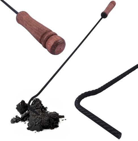 BAUSTER® Feuerhaken mit Holzgriff 51 cm Schüreisen Schürhaken Glutkratzer Kaminzubehör Kaminbesteck Stocheisen Aschenkratzer Robust